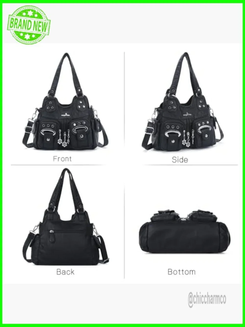 Small Hobo Purse Vegan Leather Multi-Pocket Adjustable Strap Handbag